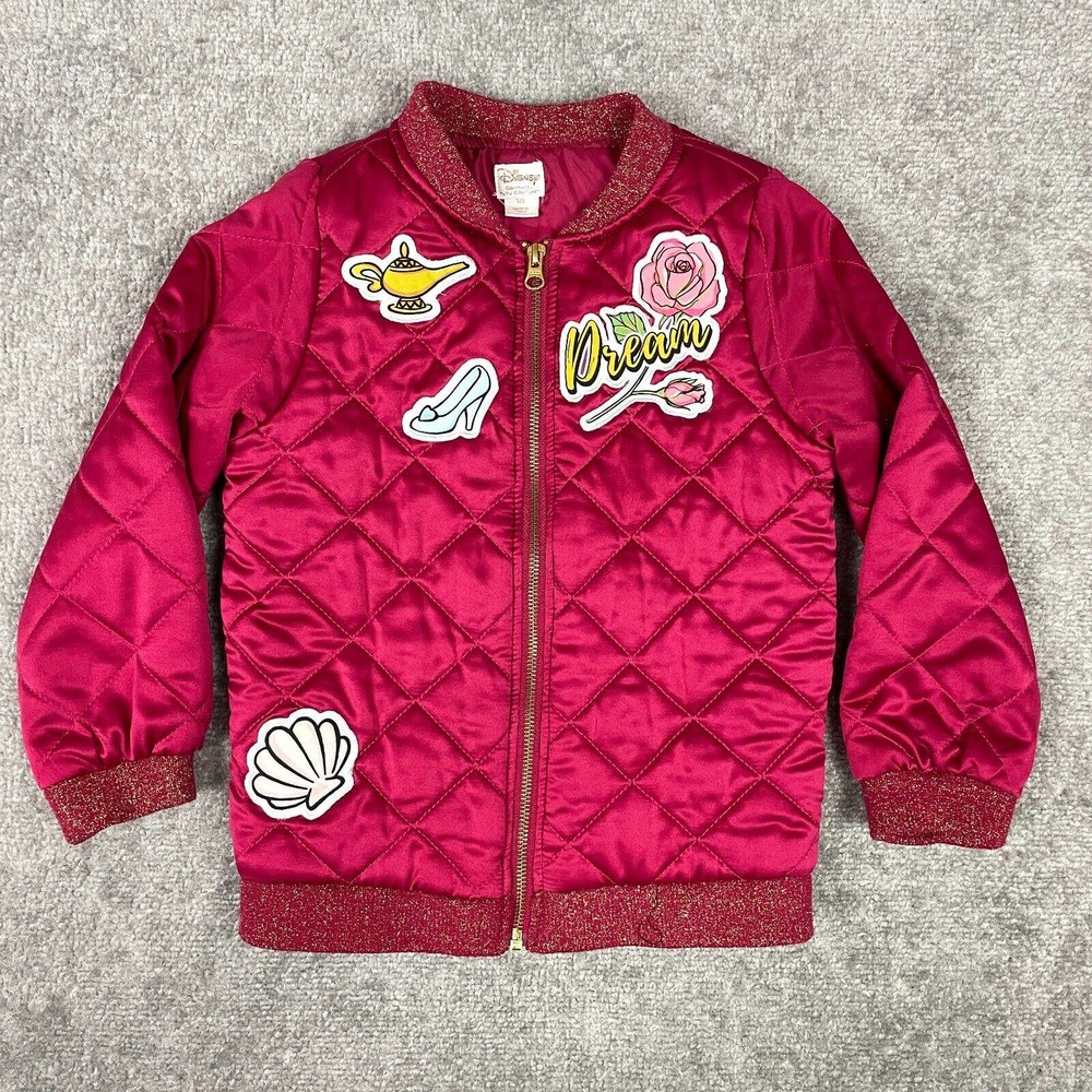 Disney Bomber Jacket Girls 7/8 Maroon Tutu Couture Puffer Quilted Princess